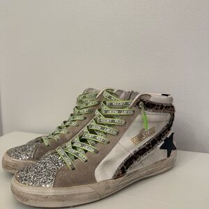 Golden Goose Glitter Silver and Beige Sneakers